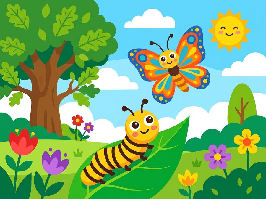 Portada del cuento «Tuti, la oruga que soñaba con volar»