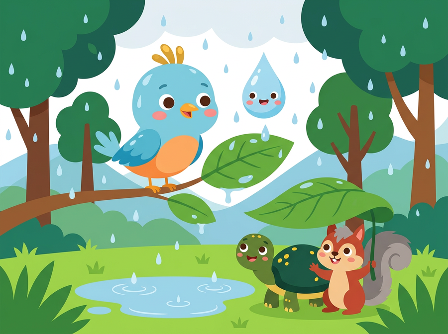 Portada del cuento «Tico y la lluvia que no lo dejaba volar»