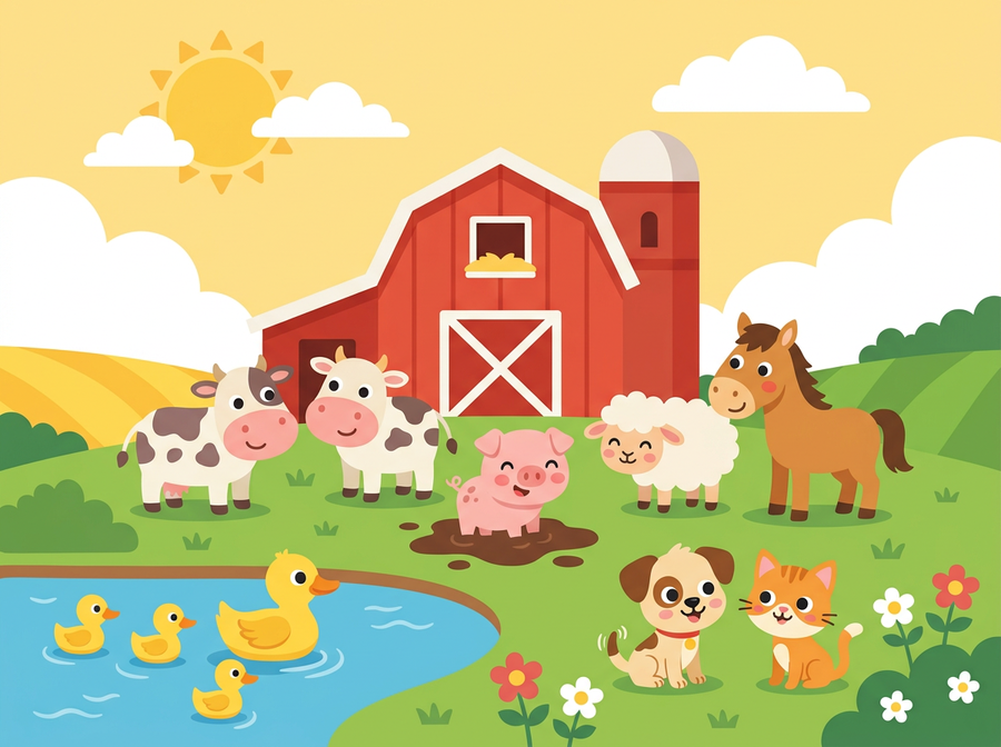Portada del cuento «Un día en la granja feliz»
